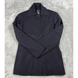 Etcetera‎ Blazer Womens 4 Navy Wool Blend 4 Button Patch Pockets Lined Stretch